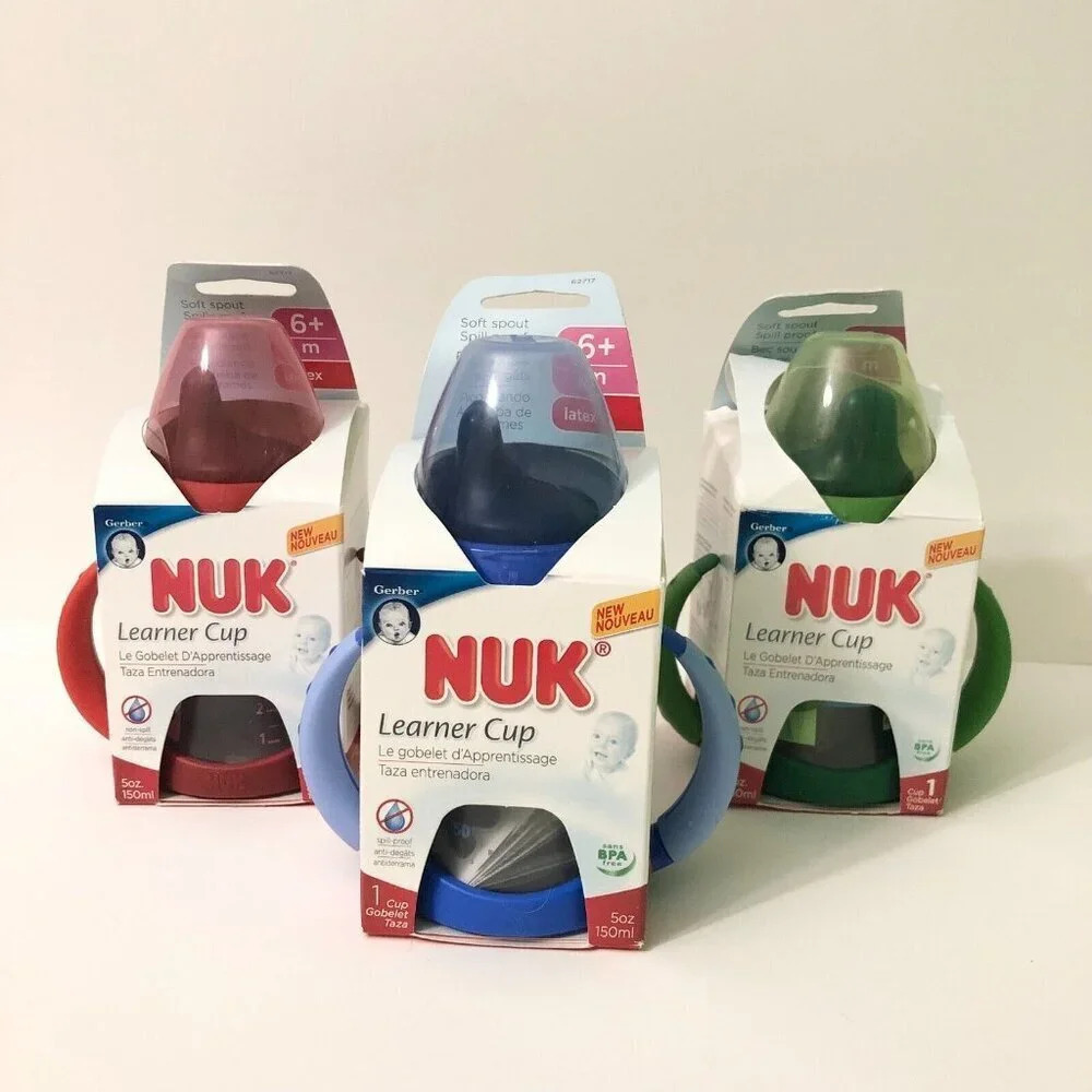 Lot of 3 Nuk Learner Cups Gerber 5 oz Soft Spout Spill  Proof